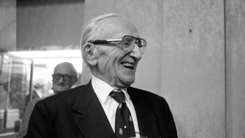 Nobel prize winning economist Professor Friedrich Hayek, 84, at a presentation ceremony at which he received the Aims of Industry organisation's first International Free Enterprise Award.