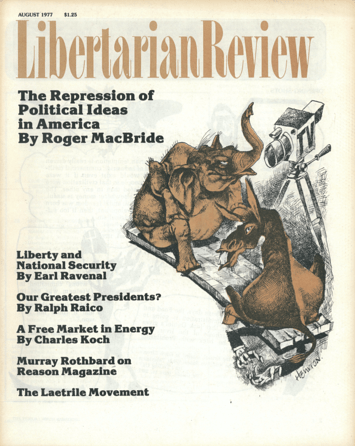 A political cartoon of a elephant and a donkey in front of a TV camera appears next to some of the titles of articles featured in the issue. 