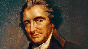 A cropped section of a portrait of Thomas Paine.