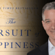 An image of author Jeffrey Rosen superimposed on the cover of his book, The Pursuit of Happiness
