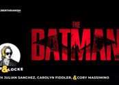 The names of the guests: Julian Sanchez, Carolyn Fiddler, and Cory Massimino, accompany the bright red logo for the Batman (2022). 