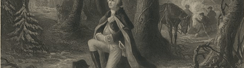 An image of George Washington kneeling to pray.
