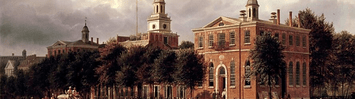 A painting of Independence Hall in Philadelphia, PA by Ferdinand Richardt.