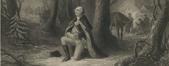 An image of George Washington kneeling to pray.
