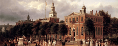 A painting of Independence Hall in Philadelphia, PA by Ferdinand Richardt.